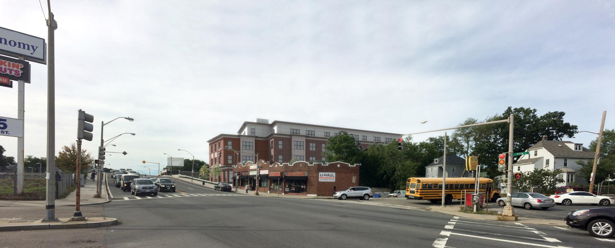 Rendering of exterior view from street